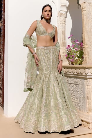 Osaa By Adarsh Tissue Embroidered Fishcut Lehenga Set 