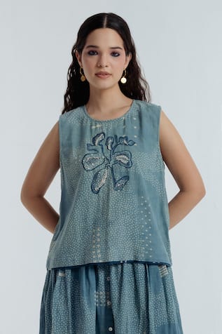 Rias Jaipur Indigo Sky Floral Pattern Top 