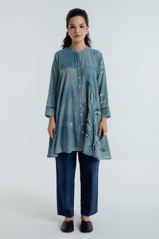 Rias Jaipur Indigo Flared Cotton Kurta & Pant Set 