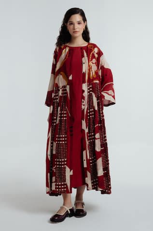 Rias Jaipur Madder Printed Jacket With Dress 