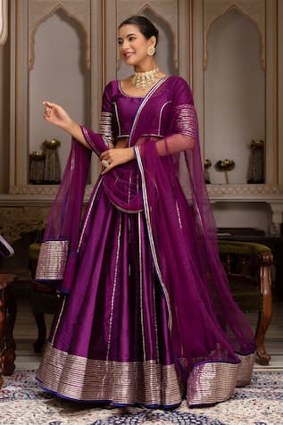 Pomcha Jaipur Seerat Taffeta Silk Gota Patti Lehenga Set 