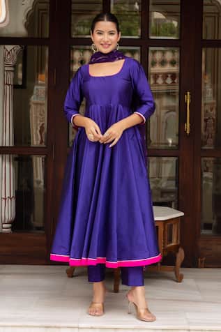 Pomcha Jaipur Purple Taffeta Silk Anarkali Set 