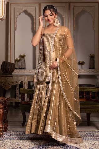 Pomcha Jaipur Taffeta Silk Gota Patti Sharara Set 