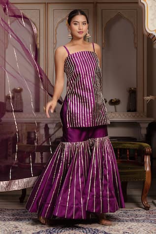 Pomcha Jaipur Seerat Taffeta Silk Gota Patti Sharara Set 