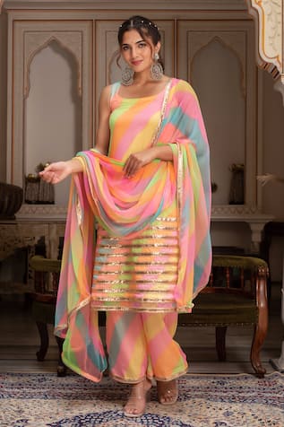 Pomcha Jaipur Radha Multicolor Leheriya Georgette Suit Set 