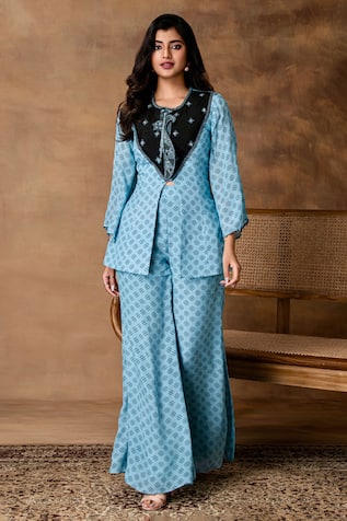 ISHA GUPTA TAYAL Powder Blue Peplum Top & Pant Set 