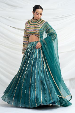 Ellemora Fashions Emerald Empire Embroidered Lehenga Set 