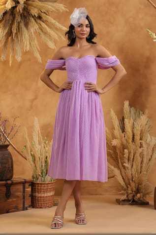B'Infinite Lavender Off Shoulder Dress 