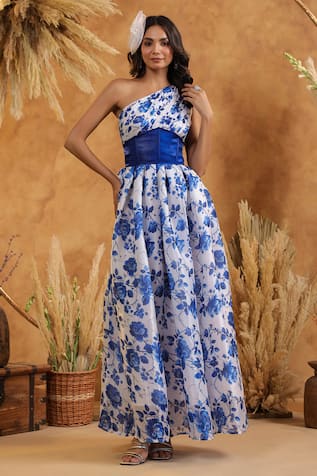 B'Infinite Blue Rose One Shoulder Gown 