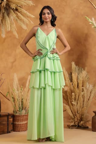 B'Infinite Mint Ruffle Cascade Gown 