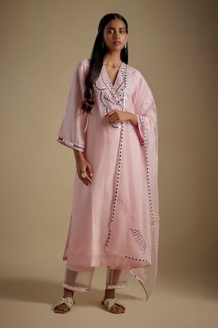 Asaga Runique Pink Mirror Work Kurta Set 