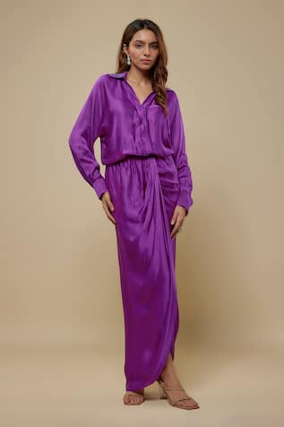 Asaga Sireli Purple Draped Dress 