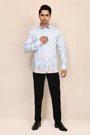 Sky Blue Hand Work Shirt 