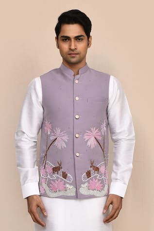 Embroidered Mauve Nehru Jacket 