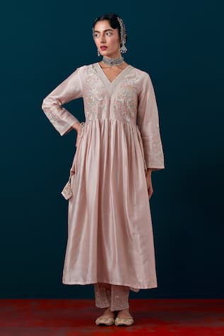 Anantaa By Roohi Floral Placement Embroidered Anarkali With Pant 