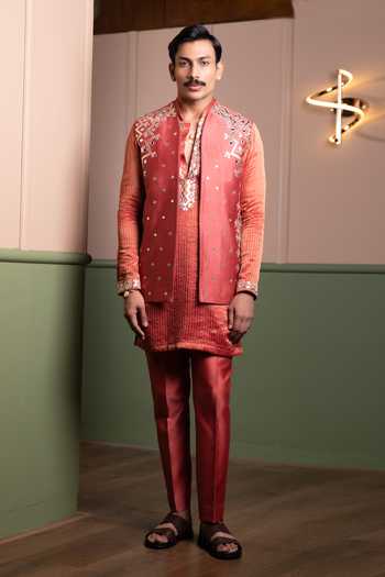 Kaaj Button Lightening Applique Bundi Kurta Set 