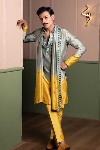 Kaaj Button Balloon Mirror Ombre Kurta Set 