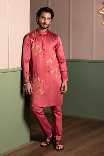 Kaaj Button Block Embroidered Kurta Set 
