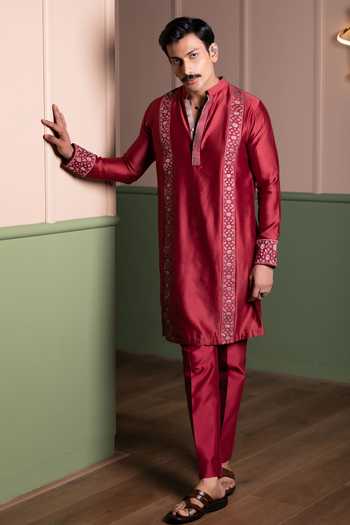 Kaaj Button Applique Panel Kurta Set 