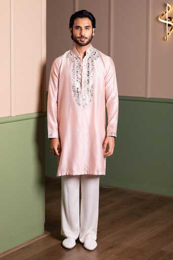 Kaaj Button Royal Leather Applique Kurta Set 