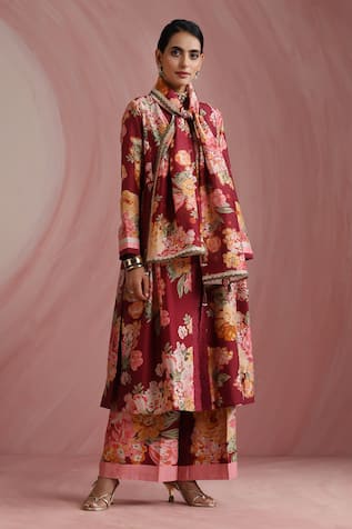 Moh India The Maharani Bagh Burgundy Stole 