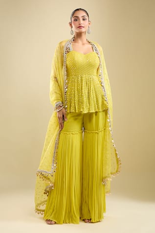 Samyukta Singhania Embroidered Peplum Kurta Gharara Set 