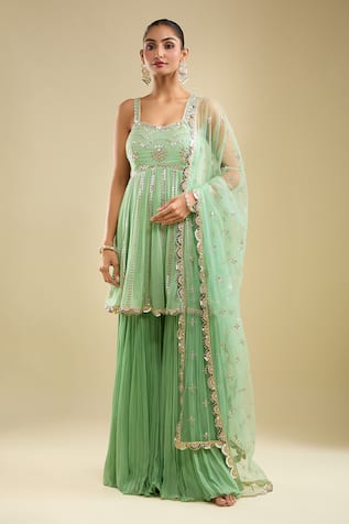 Samyukta Singhania Embroidered Peplum Kurta Gharara Set 