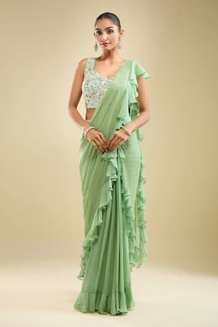 Samyukta Singhania Ruffle Pre-Draped Saree With Blouse 