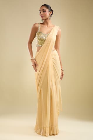 Samyukta Singhania Pre-Draped Saree With Embroidered Blouse 