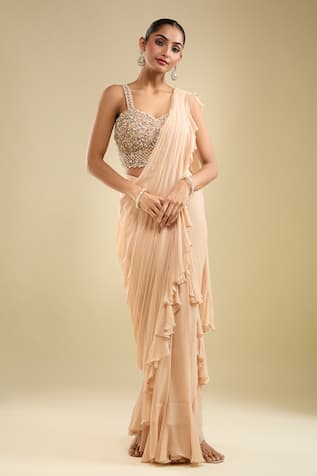 Samyukta Singhania Ruffle Pre-Draped Saree With Embroidered Blouse 