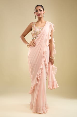 Samyukta Singhania Ruffle Pre-Draped Saree With Embroidered Blouse 