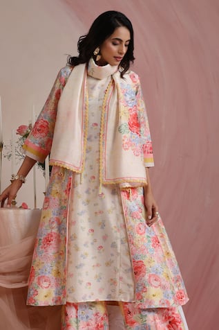 Moh India Rose Mahal Ivory Stole 