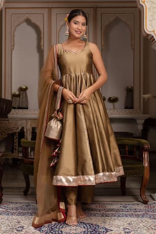 Pomcha Jaipur Taffeta Silk Gota Patti Anarkali Set 