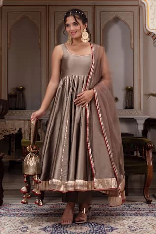 Pomcha Jaipur Taffeta Gota Patti Anarkali Set 
