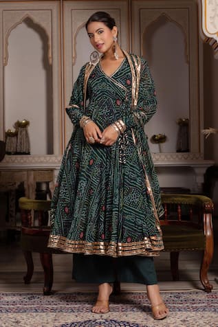 Pomcha Jaipur Georgette Gota Patti Angrakha Set 