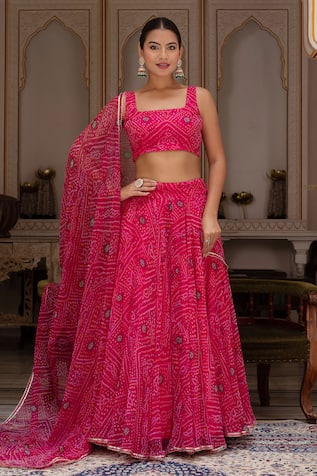 Pomcha Jaipur Bandhej Georgette Lehenga Set 