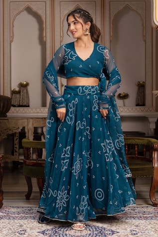 Pomcha Jaipur Bandhej Georgette Manjari Lehenga Set 