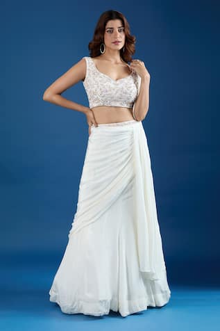 Samyukta Singhania Embroidered Blouse With Pre-Draped Saree 