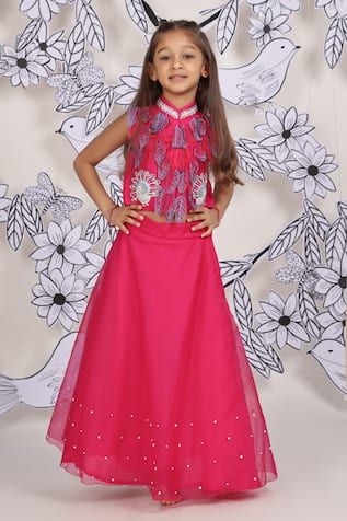 LA Dee DA 3D Leaf Embroidered Top With Organza Skirt 