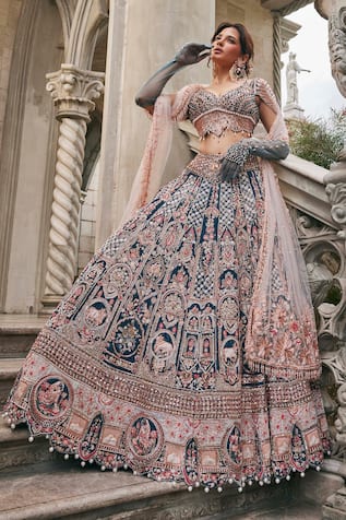 Jigar & Nikita Neel Kamdhenu Embroidered Lehenga Set 