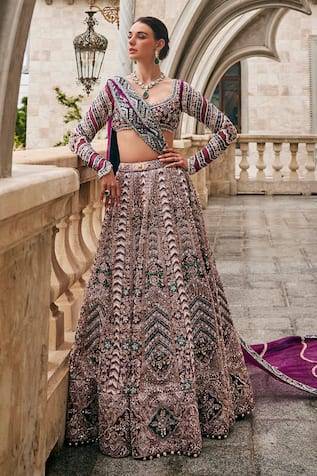 Jigar & Nikita Wisper Of Wine Embroidered Lehenga Set 