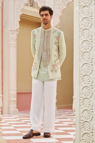 Contrast By Parth Mint Green Bandhgala Jacket Set 