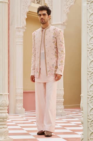 Contrast By Parth Pastel Pink Bandhgala Jacket Set 