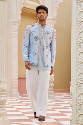 Contrast By Parth Powder Blue Bandhgala Jacket Set 
