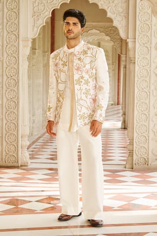 Contrast By Parth Ivory Bandhgala Jacket Set 