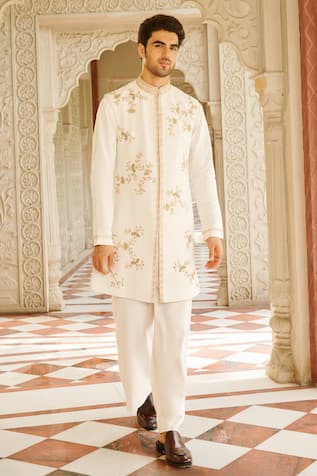 Contrast By Parth Cream Embroidered Sherwani Set 