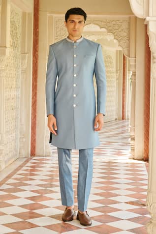 Contrast By Parth Denium Blue Rooh Sherwani Set 