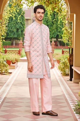 Contrast By Parth Light Pink Kurta & Sleeveless Waistcoat Set 