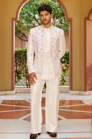 Contrast By Parth Embroidered Jacket & Kurta Set 