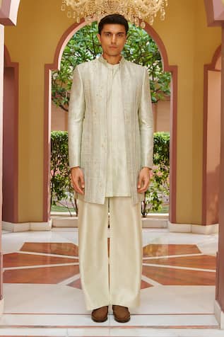 Contrast By Parth Sage Green Sherwani Pant Set 